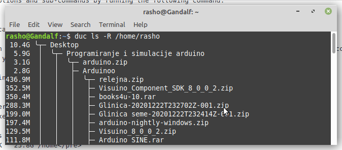 Visualize disk usage in tree structure