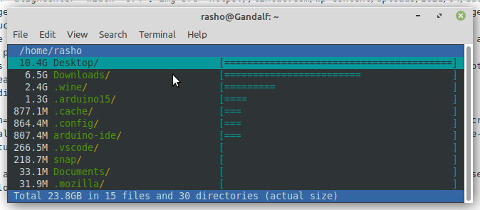 Visualize disk usage in ncurses based console