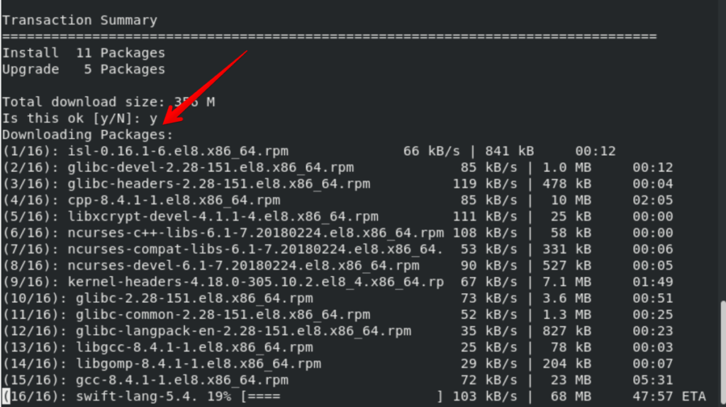 Swift install using YUM command